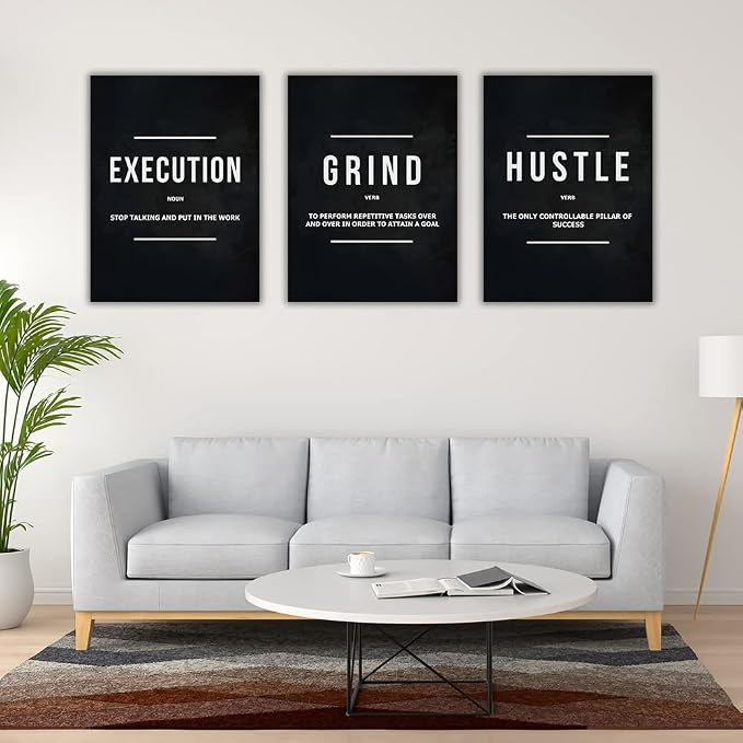Success Canvas Painting Wall Art Quote Motivational Wall Art Execute Wall Decor 3 Pieces Black Poster Positive Inspirational Framed Artwork Prints Picture for Living Room Office 72''Wx 36''H