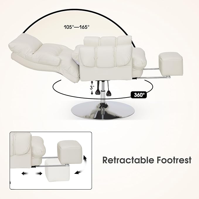 BarberPub Beauty Salon Chair with Lumbar Support, Adjustable Height, Swivel Reclining Esthetician Chair for Facial, Massage, Eyelash Extension, Tattoo 8105/8129 (Classic-Round Base, PU Leather)
