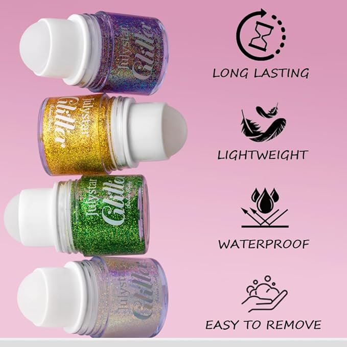Roll-on Face Body Glitter Gel for Women Kids, Holographic Chameleon Color Glitter Gel Long Lasting Shimmer Makeup for Singer Concerts Music Festival Halloween Rave Accessories (#2 Jade)