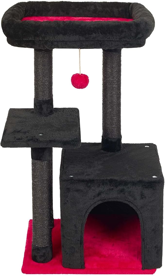 Cute Cat Tree Kitten Cat Tower Condo Cat Furniture Sisal Scratching Posts K | FISH&NAP For Indoor Jump Platform Activity Center Play House Red and Black