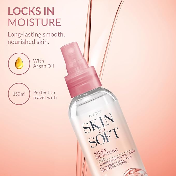AVON SKIN SO SOFT Moisturizing Argan Body Oil for Hydrated, Glowing Skin Dry Oil Spray 150ML (2 -Pack)