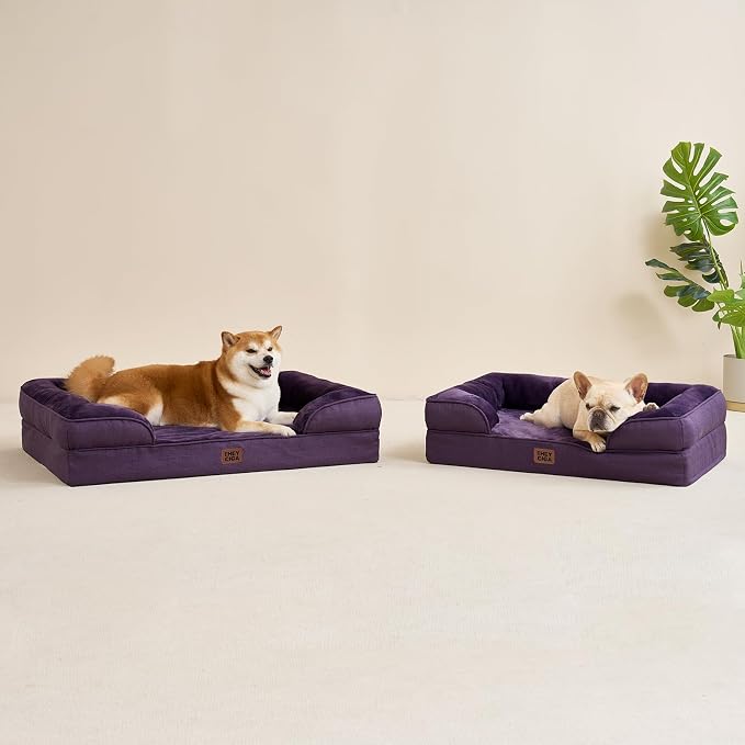 EHEYCIGA Orthopedic Dog Bed Medium Size Dog, Waterproof Washable Pet Beds | Non-Slip Bottom and Egg-Crate Memory Foam Dog Couch Bed with Washable Removable Cover, Purple