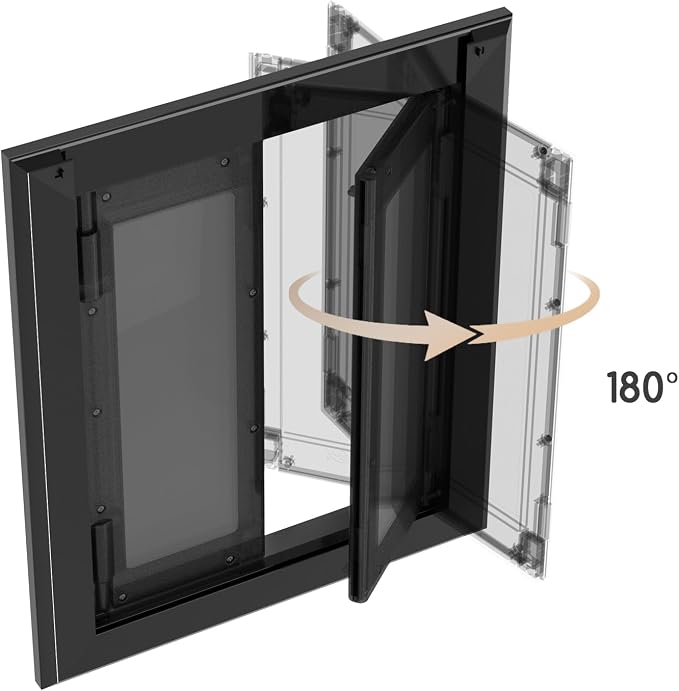 Extra Large Heavy Duty Aluminum Dog Door, Black for 200 LBS Dogs | French aluminum dog door with double magnetic flaps & telescoping tunnel, sturdy frame for dogs up to 200 LBS