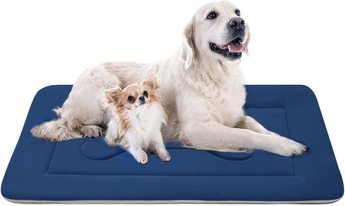 Extra Large Dog Bed Soft Dog Crate Pad Mat, 48 in Non-Slip Bottom Washable Dog Sleeping Mattress Pet Beds Cat Bed Kennel Pad, Dark Blue