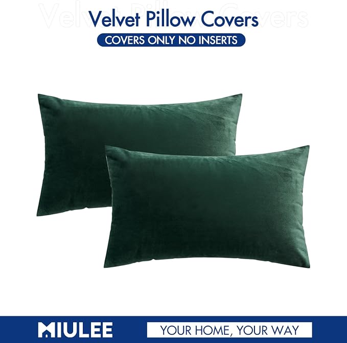 MIULEE 12x20 Inch Lumbar Velvet Throw Pillow Covers Army Green | Pack of 2 Soft Solid Decorative Pillow Covers, Modern Luxury Home Decor, for Chair Couch Sofa Bedroom Livingroom