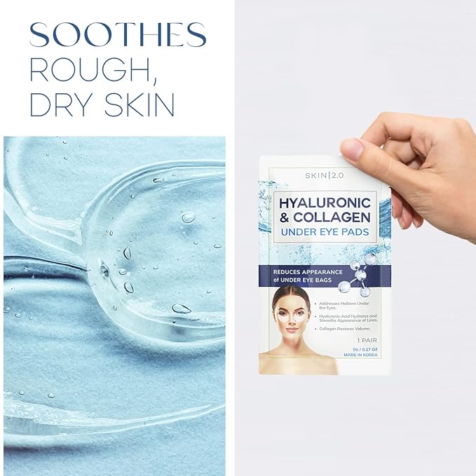 Hyaluronic Acid & Collagen Under Eye Patches - Dermatologist Tested, Hydrating, Reduces Bags & Wrinkles - Anti-Aging, Clean Beauty, Cruelty-Free Korean Skincare for All Skin Types - 15 Pairs