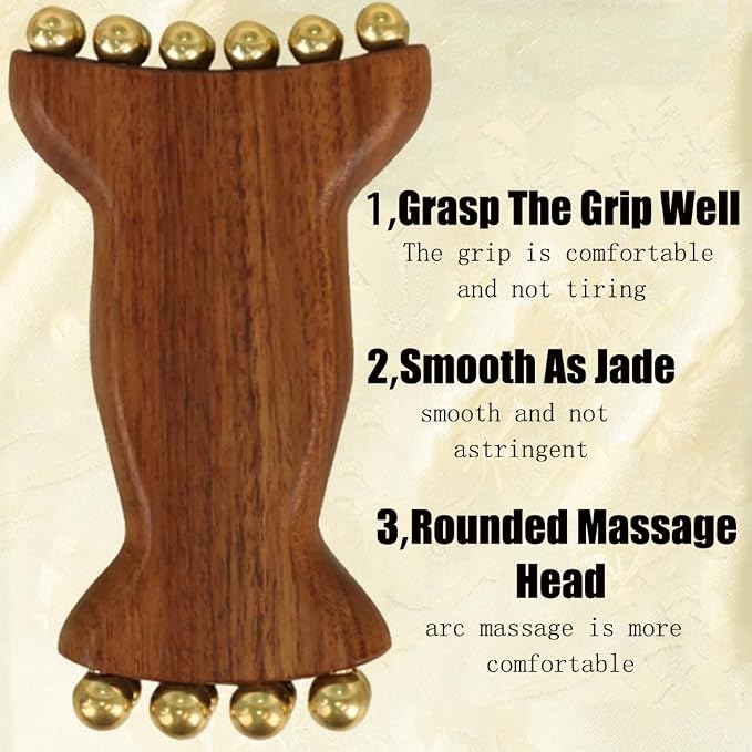 OULIGET Wooden Trigger Point Massage,Wooden Metal Ball Massage Tool,Sandalwood Metal Ball Face Massager,Used for Relaxing Face,Back,Neck and Shoulders,1 Piece.