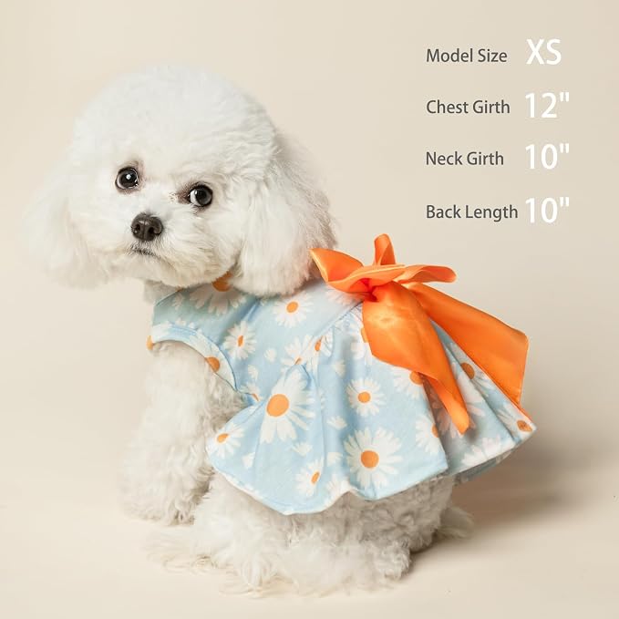 PUPTECK Floral Dog Dress with Bow Soft Cute Dog Clothes for Spring Daisy L | Puppy Doggie Cat Pet Clothes Outfit Apparel Costume for Party Holiday Birthday Wedding Photoshoot for Small Medium Large Dogs