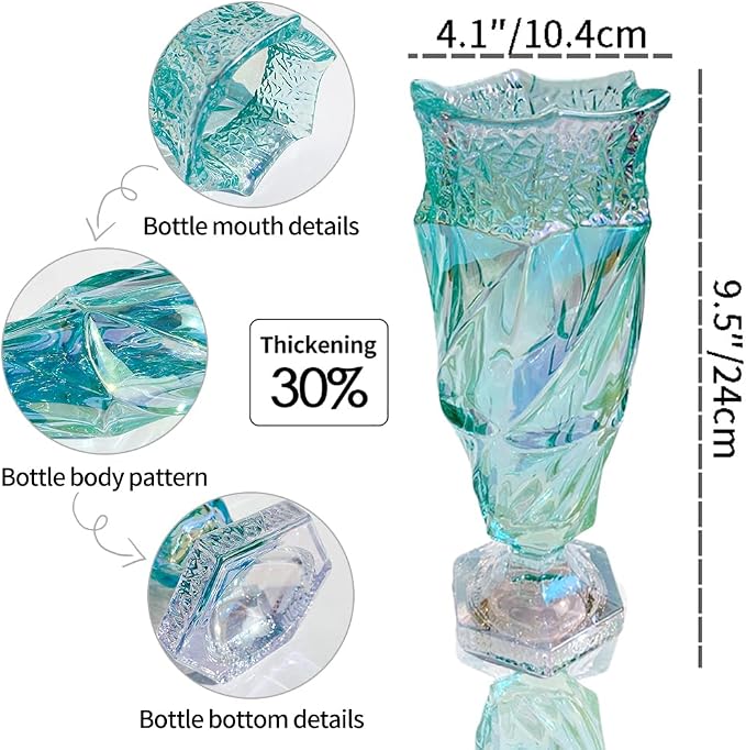 Glass Flower vase 2.4lb 9.5inch,Bohemian Style, for Centerpieces,Wedding,Home Decor Glass Vase (Sparkling Green)