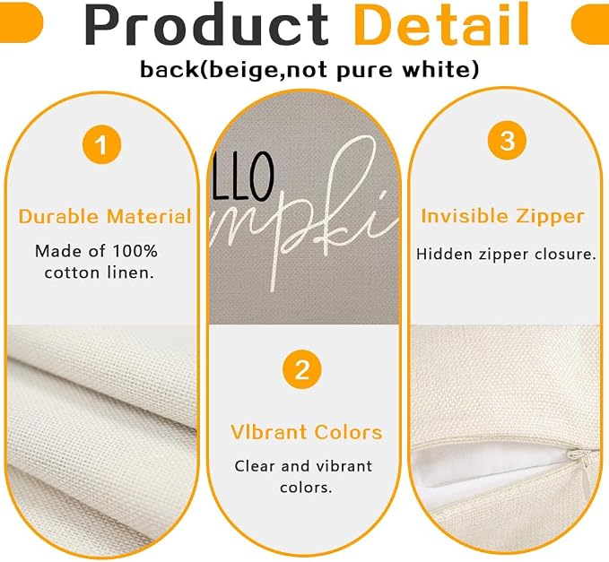 RABUSOFA Fall Pillow Covers 18x18 Inch,Autumn Hello Pumpkin Pillows Decorative Throw Pillows,Outdoor Thanksgiving Cushion Cover Farmhosue Fall Decor for Bedroom Couch Sofa Gray