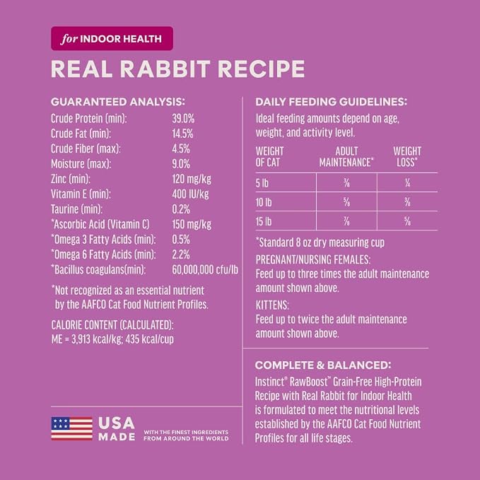 Instinct Raw Boost Indoor Health, Natural Dry Cat Food with Freeze Dried Pieces, Grain Free Recipe - Real Rabbit, 4.5 lb. Bag | High-protein kibble with FreshDried raw bites, highly digestible rabbit, prebiotics and fewer calories for indoor cats