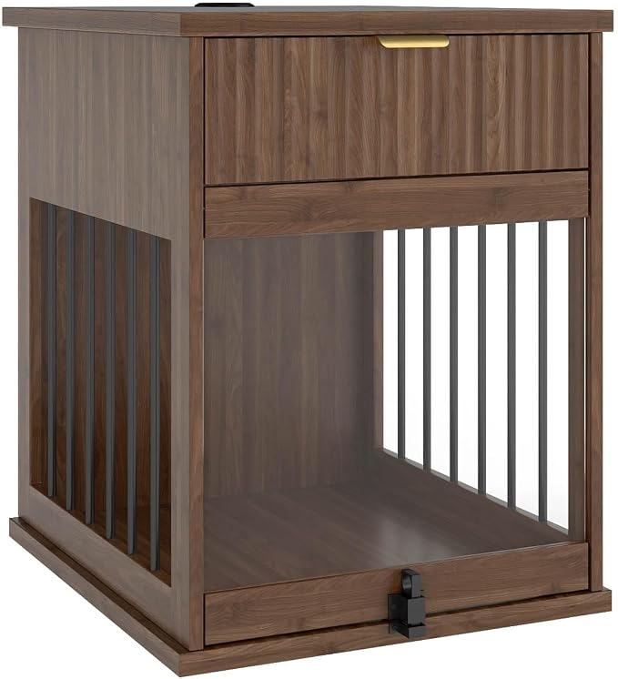 Dog Crate Furniture,Wooden Dog Kennel End Table,Walnut