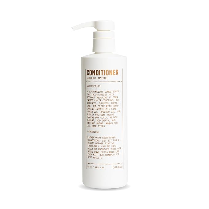 Blu Atlas Men's Natural Conditioner – Organic, Sulfate-Free, Paraben-Free – Deep Moisturizing & Scalp Soothing – Coconut Apricot Scent – Made in America – 16 oz