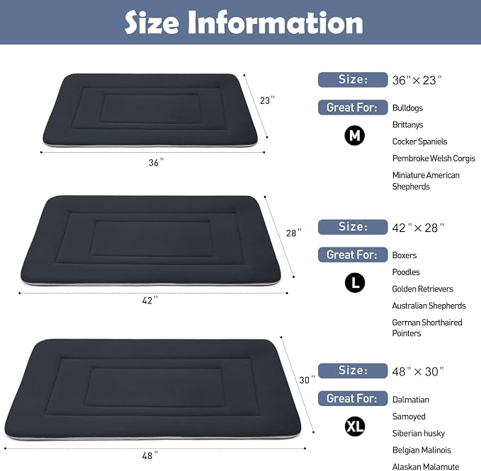 Dog Bed Soft Dog Crate Bed Pad Mat, 42 in Non Slip Bottom Washable Beds for Large Dogs, Pet Bed Mattress Kennel Pad, Dark Blue Gray