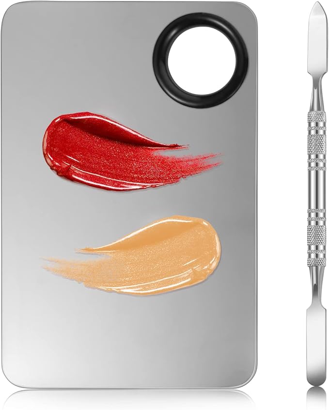 2 in 1 Set Makeup Mixing Palette, Stainless Steel Foundation Palette with Spatula for Mixing Foundation Eye Shadow Eyelash Nail Art