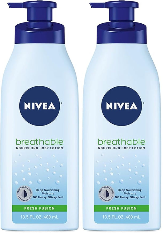 NIVEA Breathable Nourishing Body Lotion Fresh Fusion,Body Lotion for Dry Skin,13.5 Fl Oz Pump Bottle,(Pack of 2)