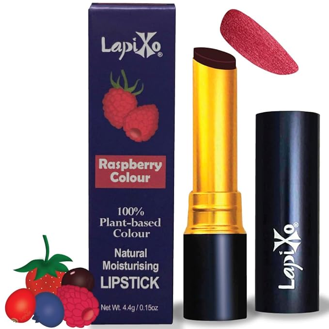 LAPIXO 100% Plant-based Color Lipstick, Unique Formula, Natural + Moisturizing | Non-Toxic, Antioxidant-rich, All Food Ingredients, Natural Matte Vibrant Color, 4.4g/0.15oz (Raspberry color)
