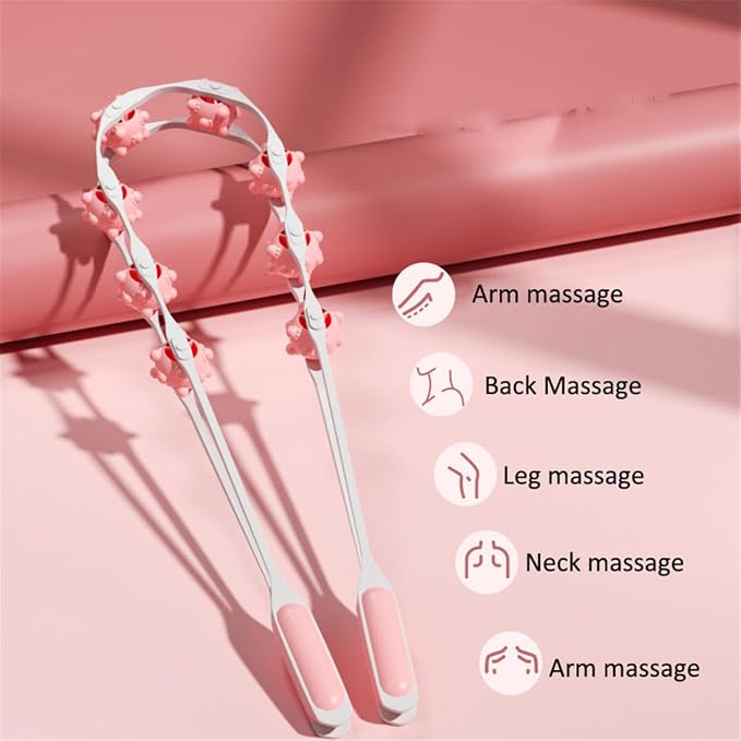 Back Massage Roller Rope, Manual Balll Pull Back Strap with 8 Rollers, Handheld Cellulite Self Massage Tool for Body Shaping, Leg Muscle Relief (Pink)