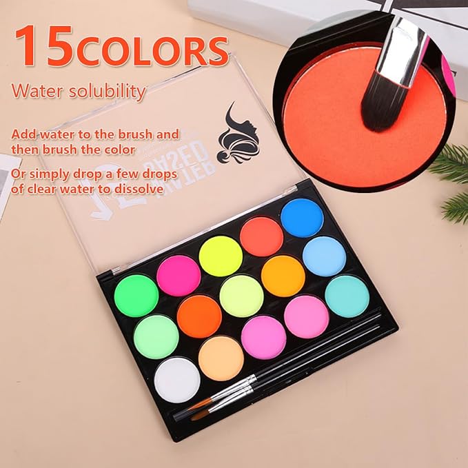 Glow in The Dark Face Body Paint,UV Black Light Makeup Neon Face and Body Paint Glow Sticks Makeup Face Painting Kits for Kids Adult, Neon Face Paint Crayons for Halloween and Parties (15 color)
