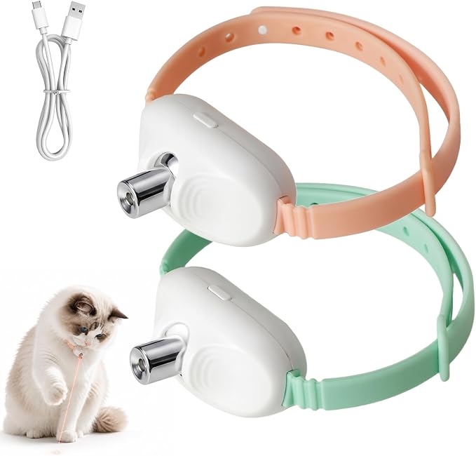 2-Pack Automatic Laser Cat Collar Toys, Upgraded with Flash and Endless Play Modes, Fits 8–12-inch Cat Collars, 41° Adjustable Angle, 1-Hour Charge for 12 Hours of Play, Cat Gift.