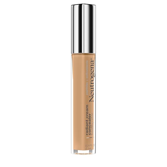 Neutrogena Healthy Skin Radiant Brightening Cream Concealer with Peptides & Vitamin E Antioxidant, Lightweight Perfecting Concealer Cream, Non-Comedogenic, Hazelnut Medium 01 warm undertones, 0.24 oz