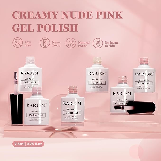 RARJSM Creamy Nude Gel Nail Polish Set Sheer Milky Barely Rose Gray Mauve Eggshell Pink 6 Pcs Neutral Jelly Skin Tone Colors French Manicure Gelpolish Soak Off Curing Requires for Home Salon 7.5ml