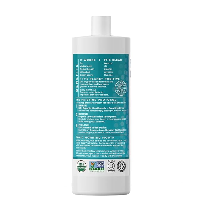 Essential Oxygen, BR Organic Brushing Rinse and Mouthwash, Cinnamint, 32 fl oz, for Whiter Teeth, Fresher Breath and Happier Gums, Alcohol-Free Oral Care (Pack of 1)
