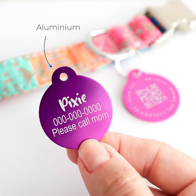 Custom QR Code Smart Pet Tag ID, Round Aluminum Lightweight Engraved and Scannable Lost and Found ID Tag for Collars and Harnesses for Puppies and Cats