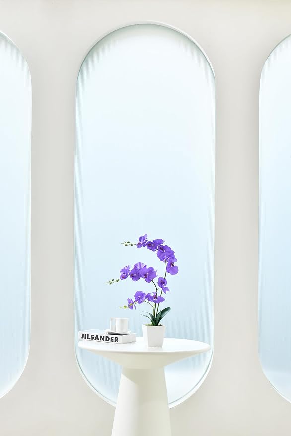 22" Purple Faux Orchid in Ceramic Vase for Table Décor | Real Look Potted Phalaenopsis, Ideal Centerpiece for Home, Office, or Indoor Display, Lifelike Silk Flowers, No Maintenance