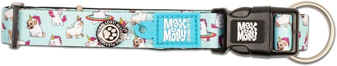 Max & Molly Urban Pets Smart ID Dog Collar - Soft Neoprene, Waterproof, Machine Washable, Power Buckle, Gotcha! QR Tag & Custom App Profile, Unicorns S