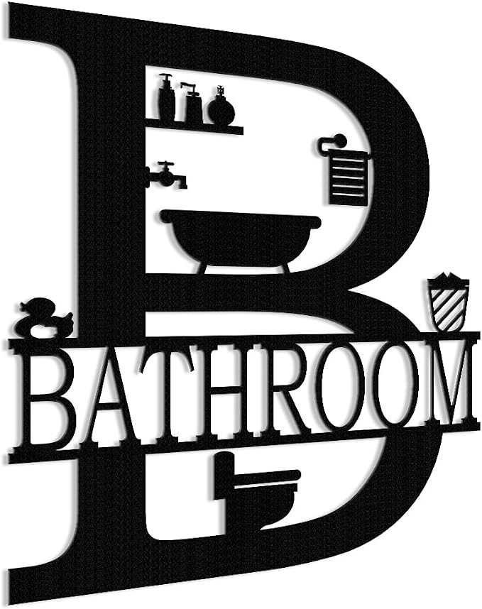 XORT Metal Bathroom Wall Decor, Farmhouse Metal Bathroom Wall Art, Funny Bathroom Sign for Modern Home Hanging Decorations (Black - 12 x 14 inch)