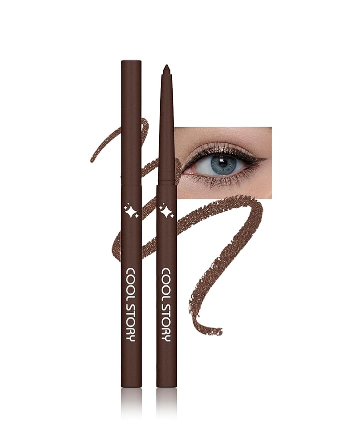 Glitter Gel Eyeliner Pencil,Retractable Cream Brown Eye Liner Pencils,Waterline Eye Makeup Liners,Waterproof&Smudge Proof Glitter Eyeliner Facial Makeup Gift for Mature Women,Girls,Christmas-G09 Brown