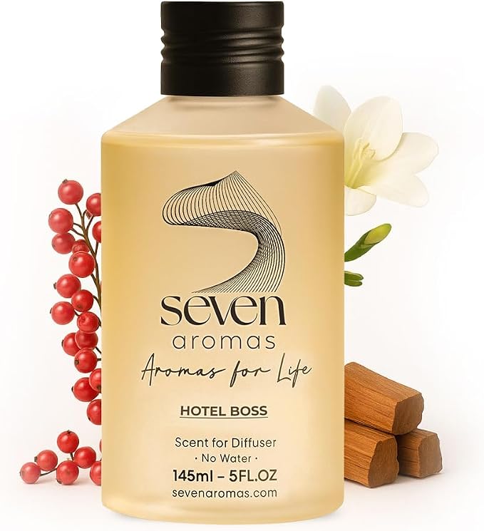 SevenAromas Hotel Boss | 145ml 5oz Hotel Scent Diffuser Oil | Woody | Sandalwood, Cocoa & Pink Pepper | Luxury Hotel Aromatherapy