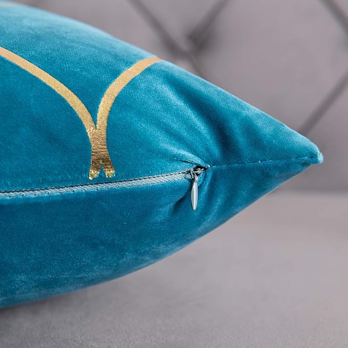26x26 Inch Gold Velvet Euro Sham Pillow Covers: 2 Pack Square Decorative Pillow Cases for Bedroom Sofa Couch Living Room, Turquoise