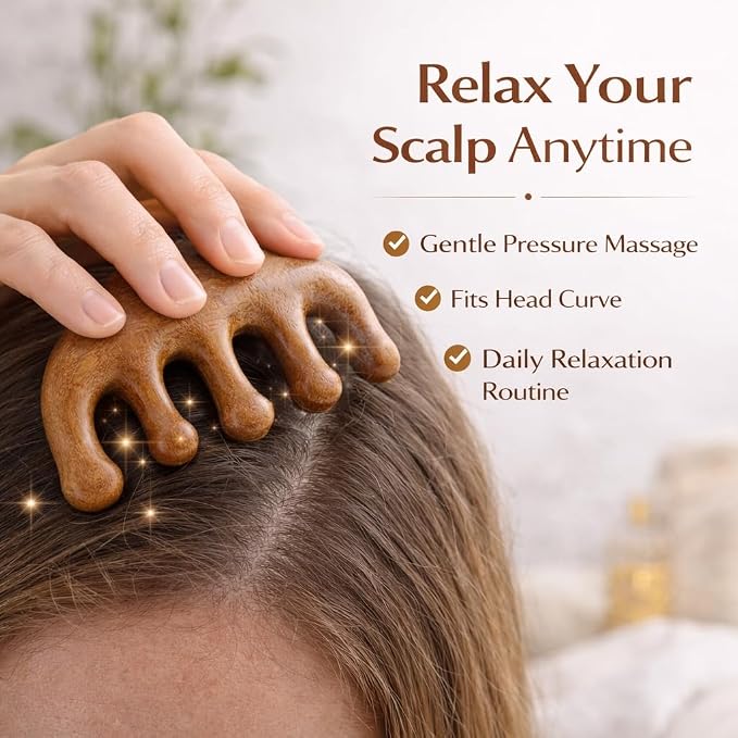 Copper Gua Sha Tool & Scalp Massager Comb Set - Professional Meridian Scraping Kit for Body, Neck & Lymphatic Drainage - Premium Sandalwood & Brass Massage Gift Set - Ideal Mother’s Day Gift