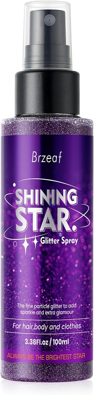 Brzeaf Waterproof Glitter Spray, Christmas Glitter Spray for Hair and Body, Long-Lasting & Quick-Drying, Shiny Glitter Hairspray, Waterproof Body Glitter, for Stage Makeup and Festival Rave
