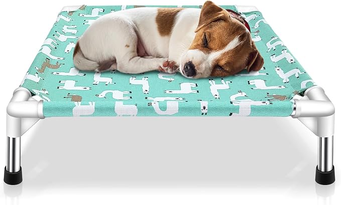 Elevated Dog Bed Pet cot for Small Dogs, Indoor and Outdoor Use | Alpaca Print,Indoor and Outdoor ，Breathable Fabric，Stainless Steel Frame, Anti-Slip Feet