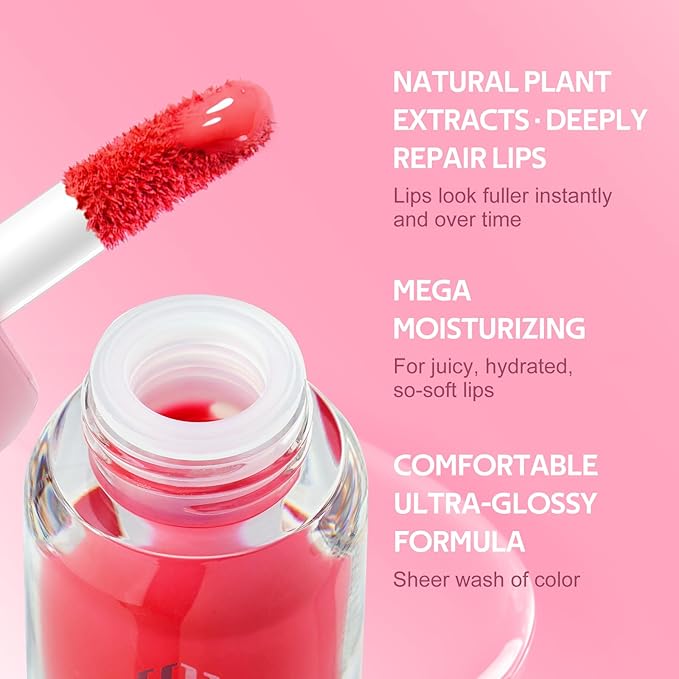 Color Nymph Lip Gloss & Lip Oil Set, Hydrating Non-Sticky Lip Makeup, Nourishing Lip Care with Jojoba Oil & Hyaluronic Acid, Glossy Pigmented Finish, #05 Reckless Love