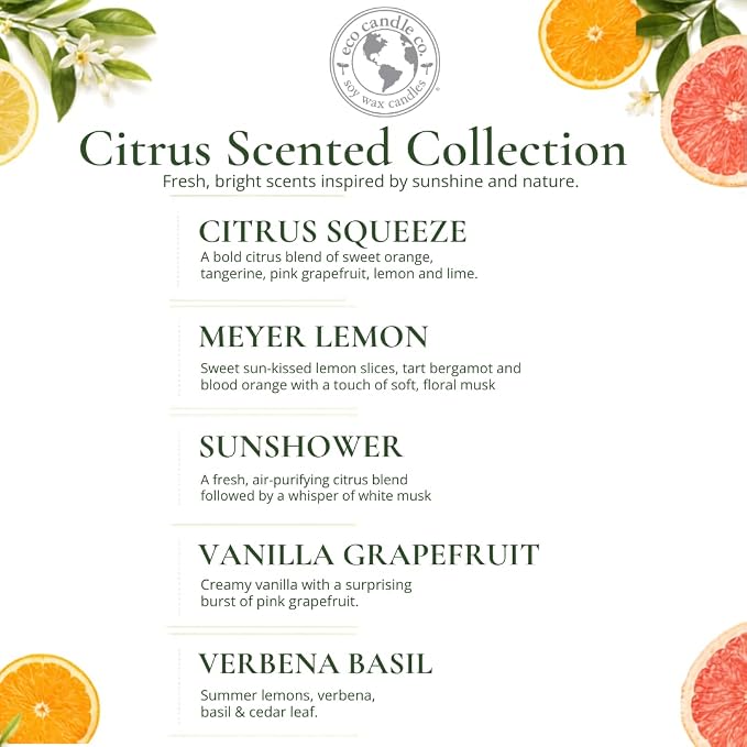 Eco Candle Co. Meyer Lemon Tea Light Candles, 10-Pack, 9 Hr Burn Time | Scents of Lemon, Bergamot, Orange - Recyclable, No Lead, Hand Poured, Midwest Soybeans, .6 oz. Each