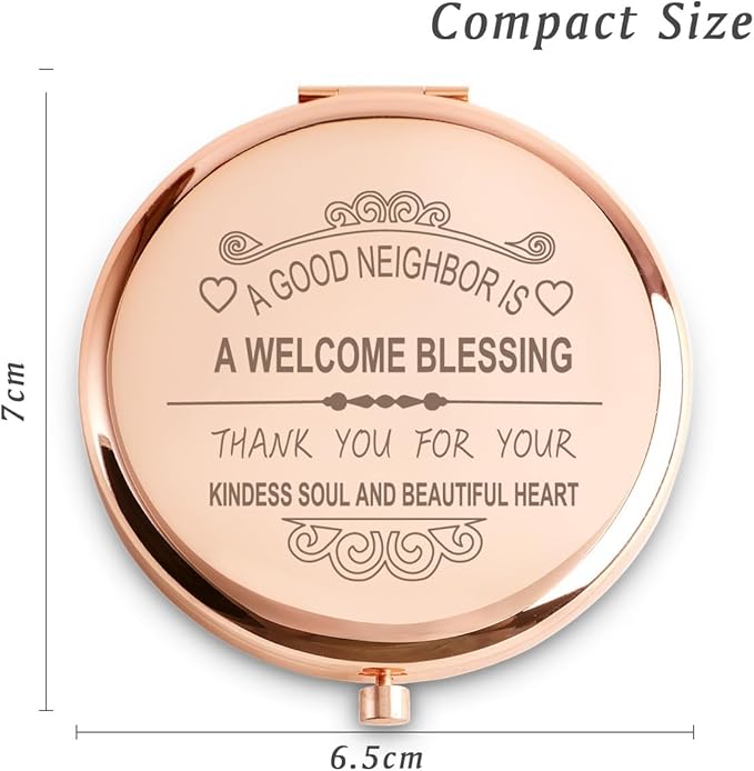 Neighbor Gifts for Women, Personalized Gifts for Neighbor, Custom Compact Mirror, Goodie Bag& Basket Stuffers for Valentine's Day, Mothers Day, House Warming