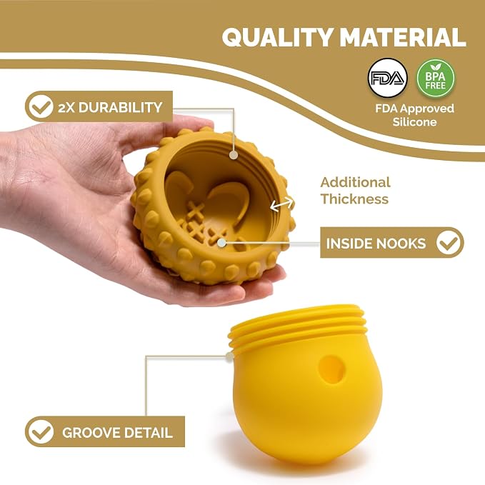 POPUPJOYS Interactive Treat Dispensing Dog Toys for Mental Stimulation & Healthy Eating | Enrichment Treat Toy with Detachable Lid for All Dog Sizes | Food-Grade Silicone, Dishwasher Safe (Yellow)