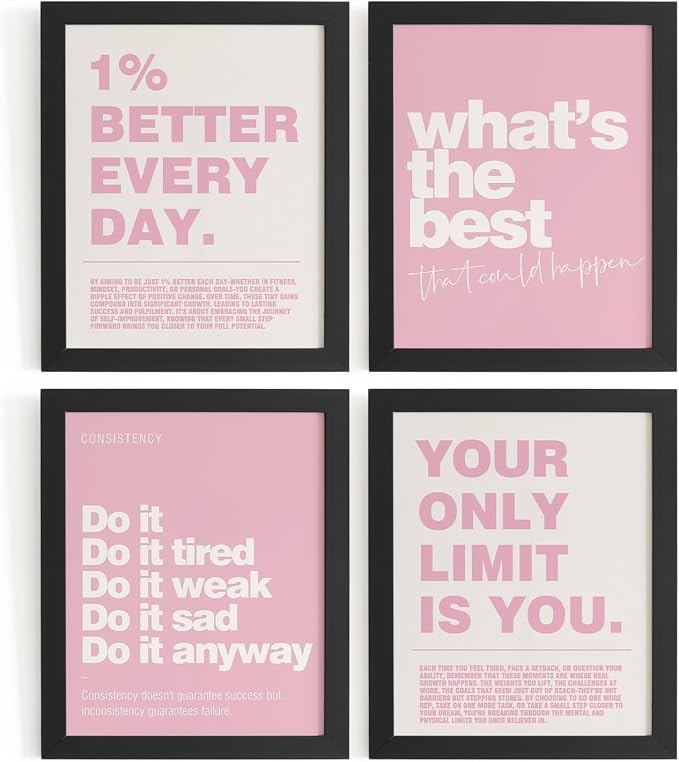 DSHFG Pink Motivational Inspirational Office Wall Art Decor Prints 4Pcs | Pink Office Motivational Wall Decor Trendy Retro Positive Affirmations Quotes Wall Decor Posters, 8x10 Unframed