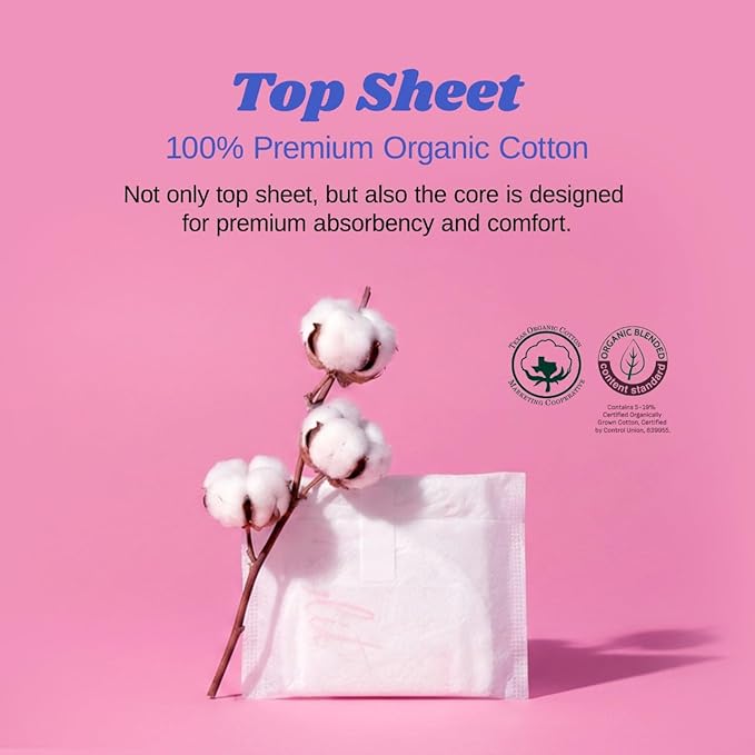 Livlit Ultra Thin Panty Liners Sanitary Pads, 100% Certified Organic Cotton from Texas, Light Absorbency, Chlorine Free, Unscented, Hypoallergenic Panty Liners for Women (40 Count)