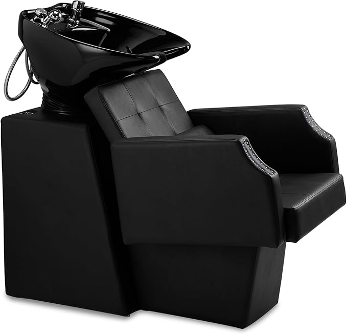 Winado Salon Shampoo Backwash Chair, Hair Wash Stations with Large Ceramic Bowl, Adjustable Shampoo Bowl Sink Chair for Barbershop Beauty Spa Massage Hairdressing Equipment