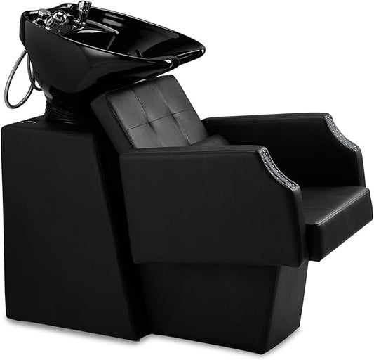 Winado Salon Shampoo Backwash Chair, Hair Wash Stations with Large Ceramic Bowl, Adjustable Shampoo Bowl Sink Chair for Barbershop Beauty Spa Massage Hairdressing Equipment