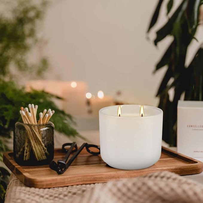 2-Pack Citronella Candles in White Ceramic Jars - 2 Cotton Wicks, Citronella Oil with Elegant White Pillar Design Perfect for Outside Patio, Camping & Garden, Summer Gifts for Indoor Home