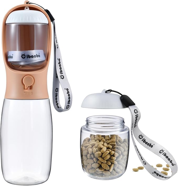 Cibaabo Dog Water Bottle Portable with Food Container & Filter for Travel | Feeding & Hydration | Travel Puppy Water Bowl | Portable Pet Dispenser | Girl Dog Accessories | for Hiking Camping Beach