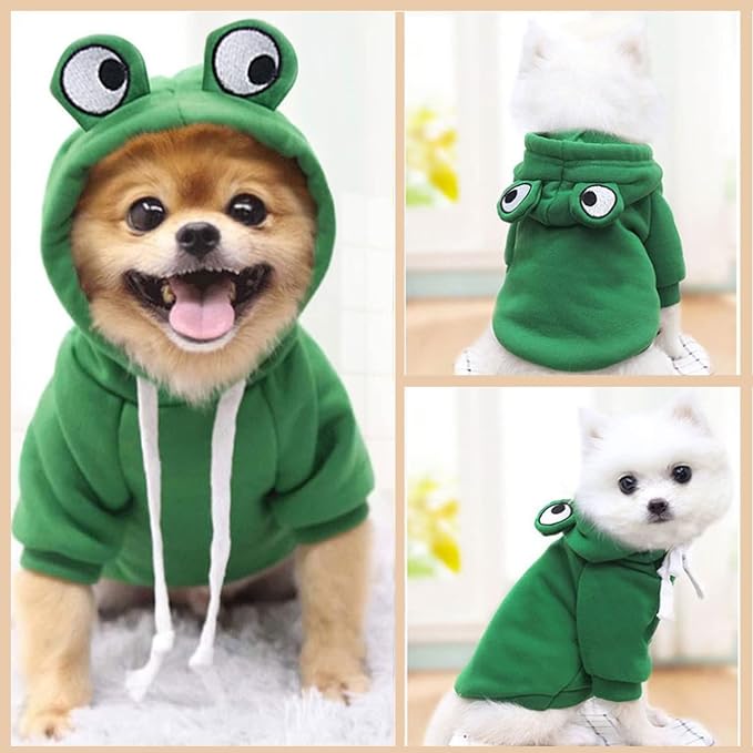 Warm Dog Pet Winter Clothes Cute Frog Shape Dogs Coat Hoodie, Green,L | Fleece Pet Dog Frog Costume Jacket for French Bulldog Chihuahua Pug Boston Terrier Dachshund Greyhound Ropa Para Perro