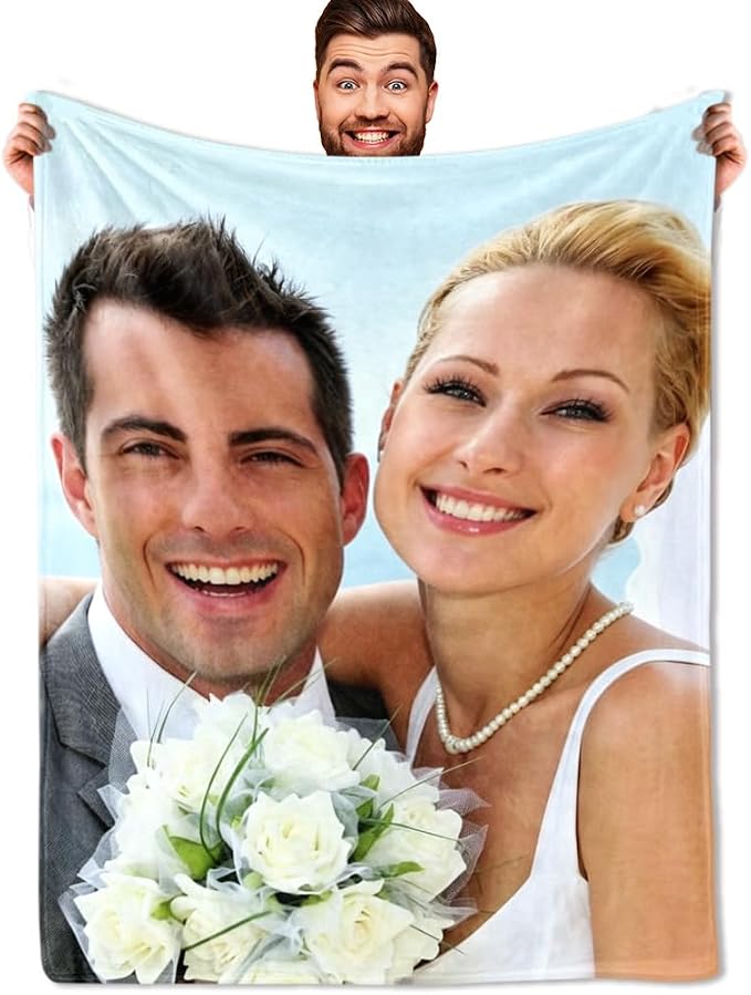 Custom Soft Fleece Bed Blankets Photo Blankets for Girlfriend Wife Anniversay Wedding Gifts,Personalized Photo Blankets Lightweight Cozy Warm Outdoor Picnic Blanket for Camping Travel
