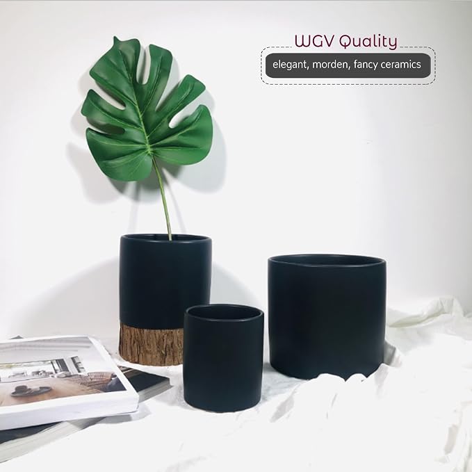 WGVI Matte Black Ceramic Cylinder Vase Width 5.5" Height 5", Flower Arrangements, Candle Holder, Terrarium Planter Pot, Storage Container Organizer, Pen Brush Holder, Tabletop Decor, Bulk, 12 Pcs